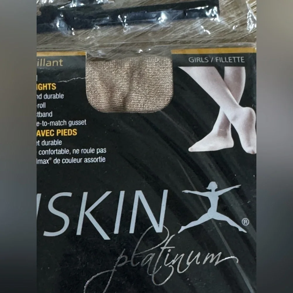 Danskin Platinum Footed Tights Ultra Shimmery Ultra Brilliant Girls Sz L(12-14)